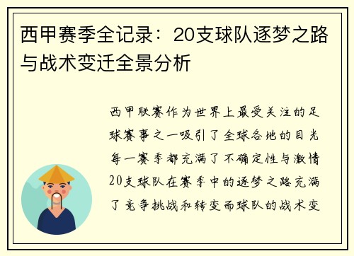 西甲赛季全记录：20支球队逐梦之路与战术变迁全景分析